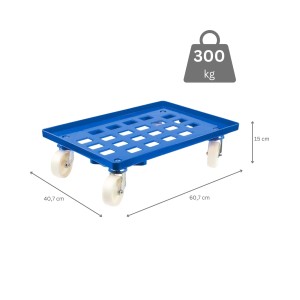 Blauer PROREGAL Transportroller für Euroboxen (60x40 cm) mit Kunststoffrädern, Traglast 300 kg.