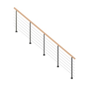 StarWood Metallgeländer Kos, anthrazitfarbene Pfosten, Buchenhandlauf, Edelstahlstäbe, 400 cm.