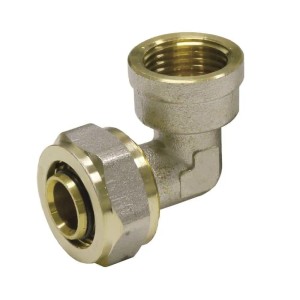 Messing-Winkel-Schraubfitting 32mm mit Innengewinde für Verbundrohr. Robuster Gewindefitting für einfache Rohrverbindungen.