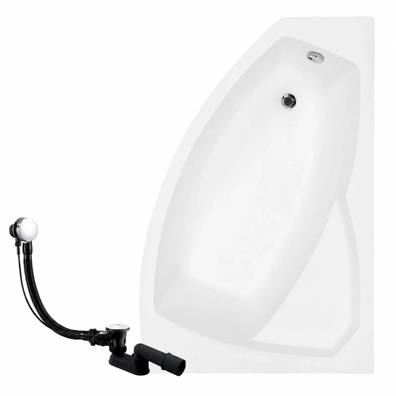 KOLMAN Badewanne Eckwanne 150 x 95 Cm Rechts Mit Weißer Kopfstützen Inkl. Ablauf Und Füße