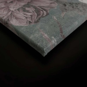 Leinwandbild mit Rosenmotiv in Grün, Grau und Vintage-Optik, 120x80 cm, für Wanddekoration.