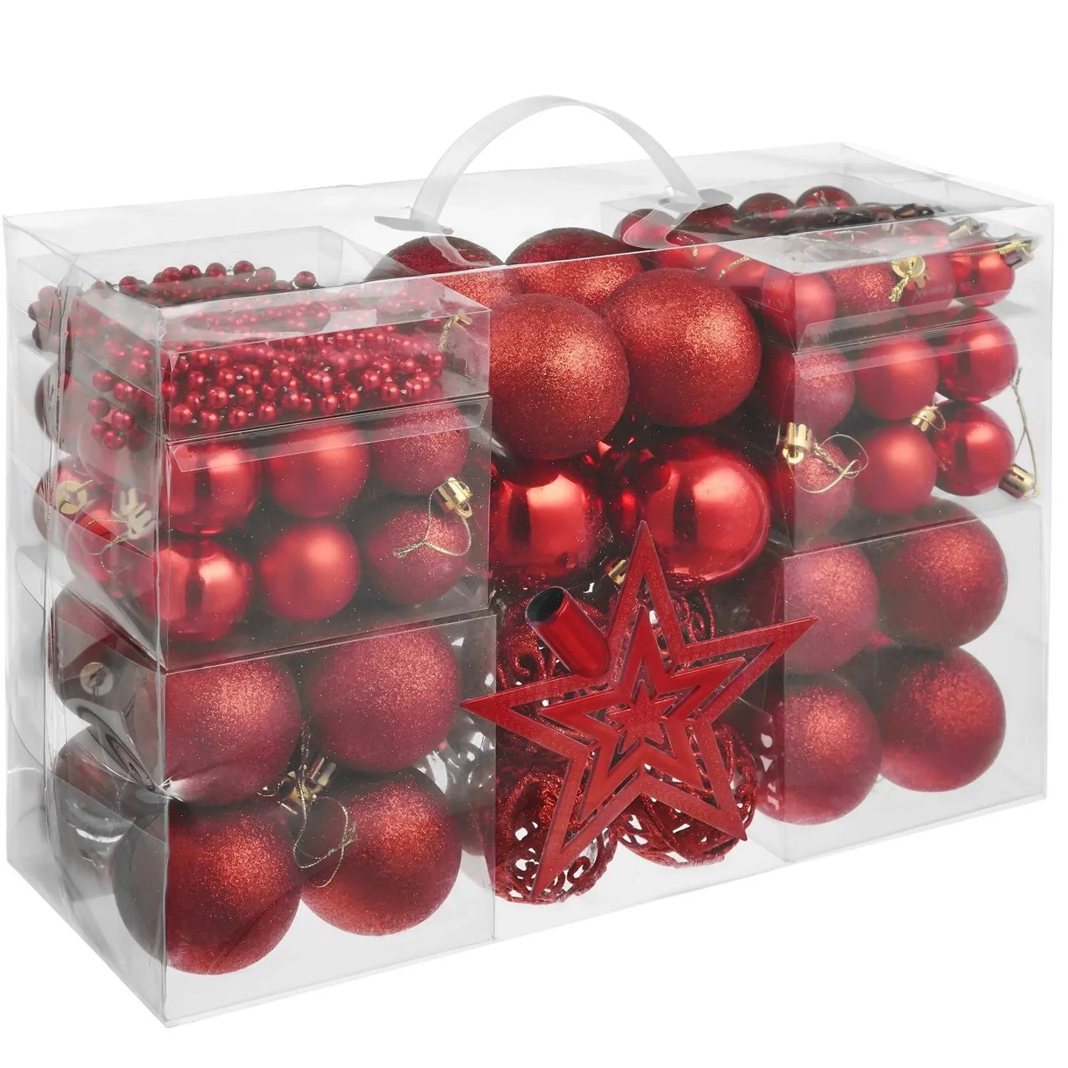 Tectake Weihnachtskugeln  86 Er Set In Rot  Inklusive Perlenkette und Stern Aus Bruchsicherem Kunststoff  6 x 6 x 6 cm Rot