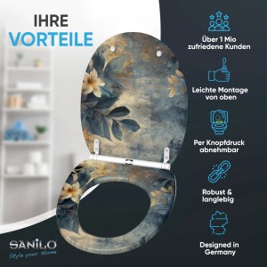SANILO WC-Sitz Lilybud mit Absenkautomatik und floralem Muster.
