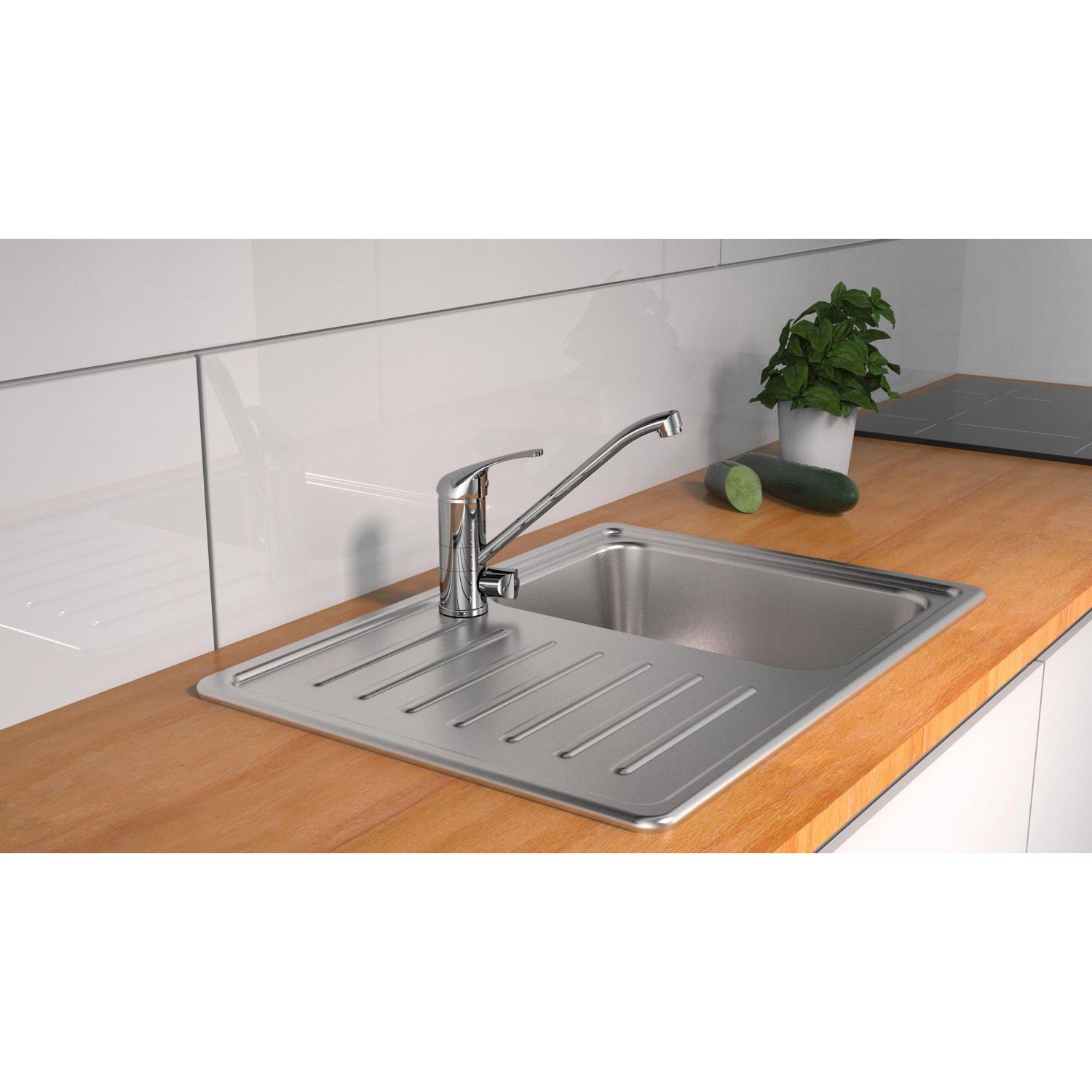 Schütte Spültischarmatur Ultra Chrom mit Geräteanschluss in moderner Küche.