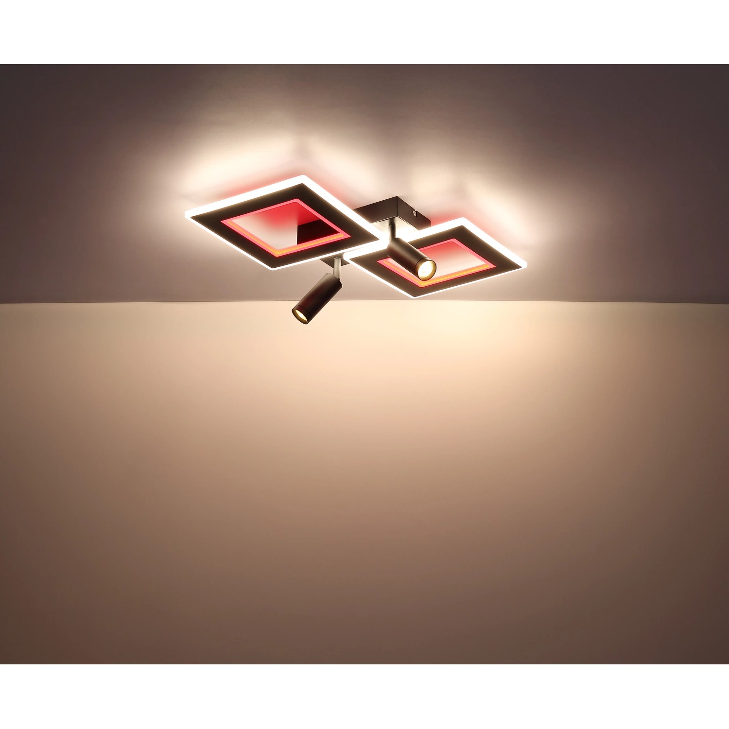 Moderne, dimmbare LED-Deckenleuchte Marian, 2-flammig, schwarz matt mit RGB-Farbwechsler.