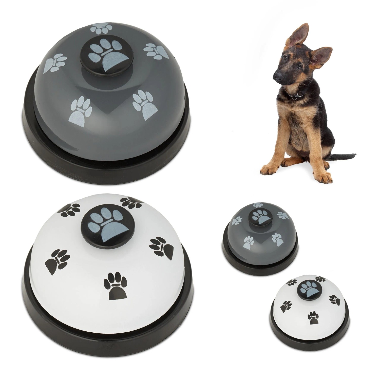 Relaxdays Haustier Trainingsglocke 4er Set Kunststoff Eisen Mehrfarbig für Hunde und Katzen 4,5 cm x 7 cm