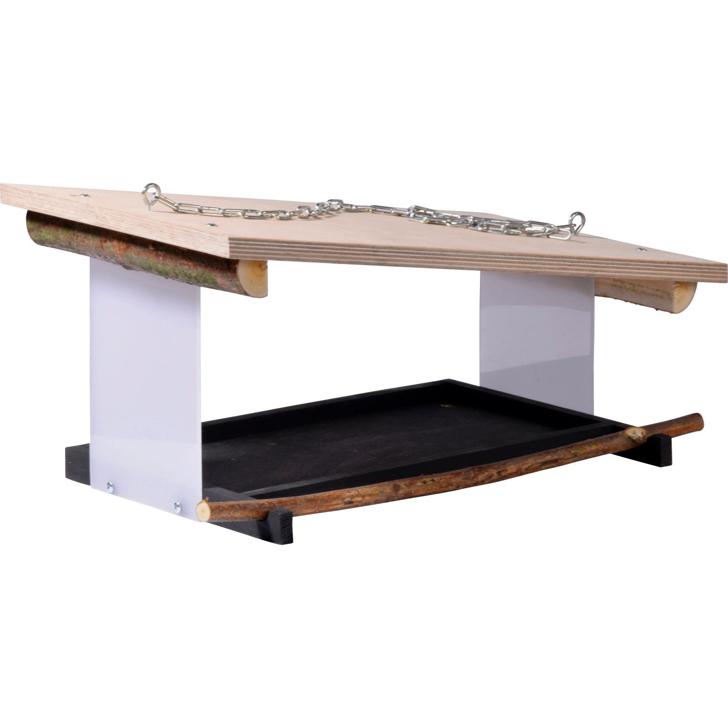 Dobar Vogelfutterhaus Futura II mit Futterstation aus Holz und Metallkette.