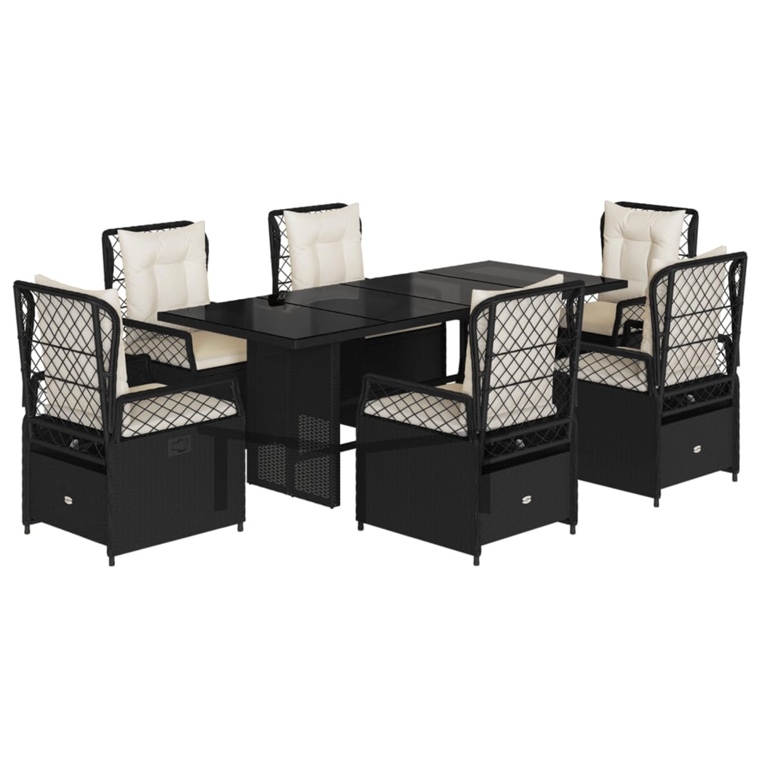 vidaXL 7-Tlg Garten-Essgruppe mit Kissen Schwarz Poly Rattan 3262922 günstig online kaufen