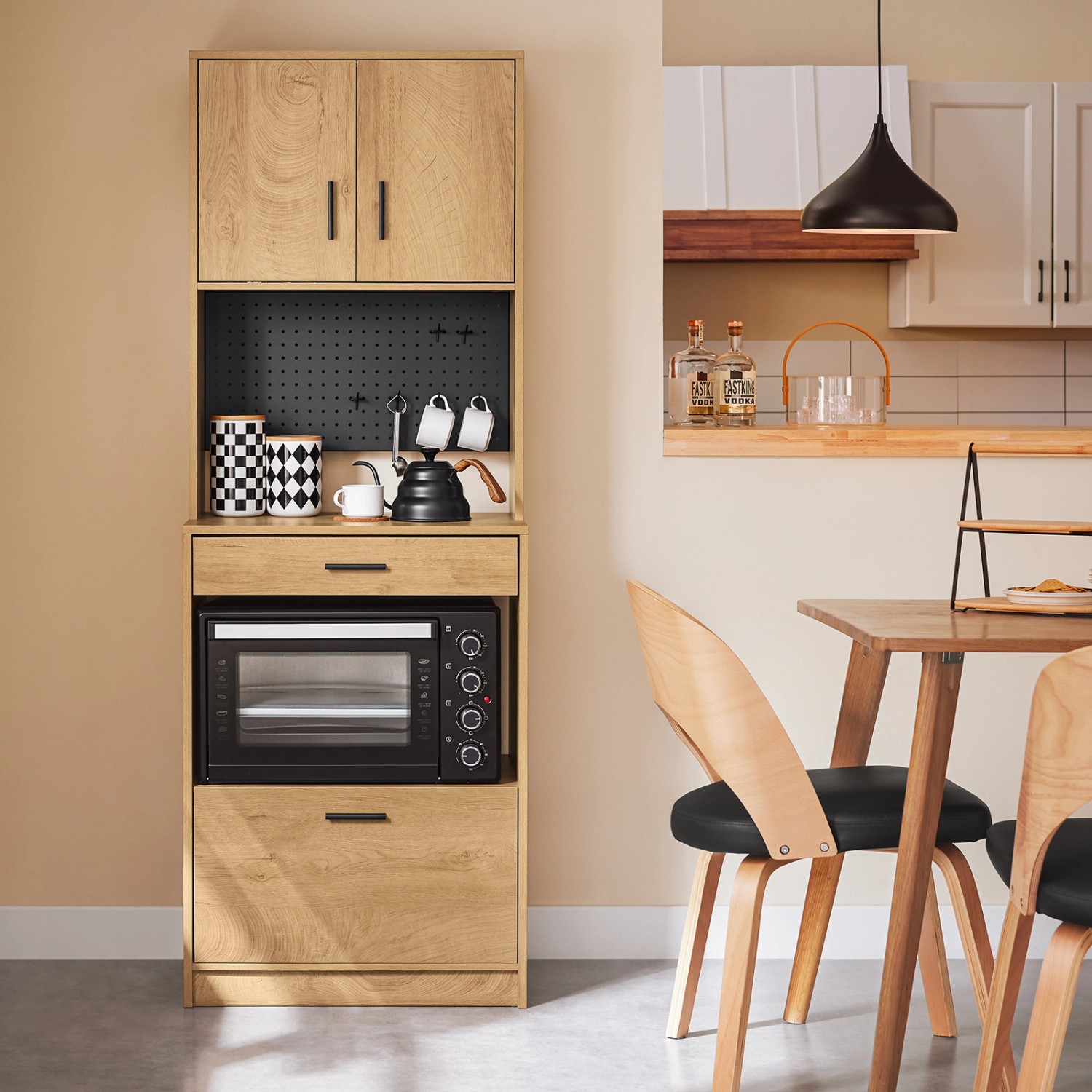 SoBuy Mikrowellenschrank mit Pegboard Hochschrank Sideboard 60x170x40cm FSB98-N_2