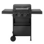 Schwarzer Taino Compact 3+0 Gasgrill mit 3 Brennern, klappbaren Seitenablagen, Thermometer und Rädern. Für Balkon & Terrasse.