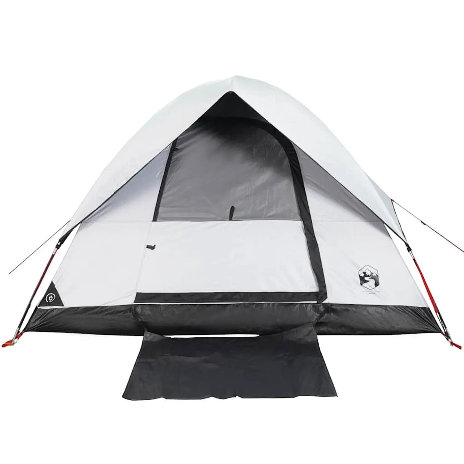 Weißes Furnicato Kuppelzelt für 2 Personen mit offenem Eingang und dunklem Innenraum, ideal für Camping.