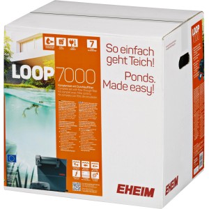 Verpackung des Eheim Teichfilter Komplettset Loop7000 für klare Teiche.