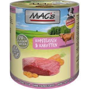 Mac's Hunde-Nassfutter Kopffleisch & Karotte, 800g Dose. Getreidefreies Alleinfutter mit hohem Fleischanteil.