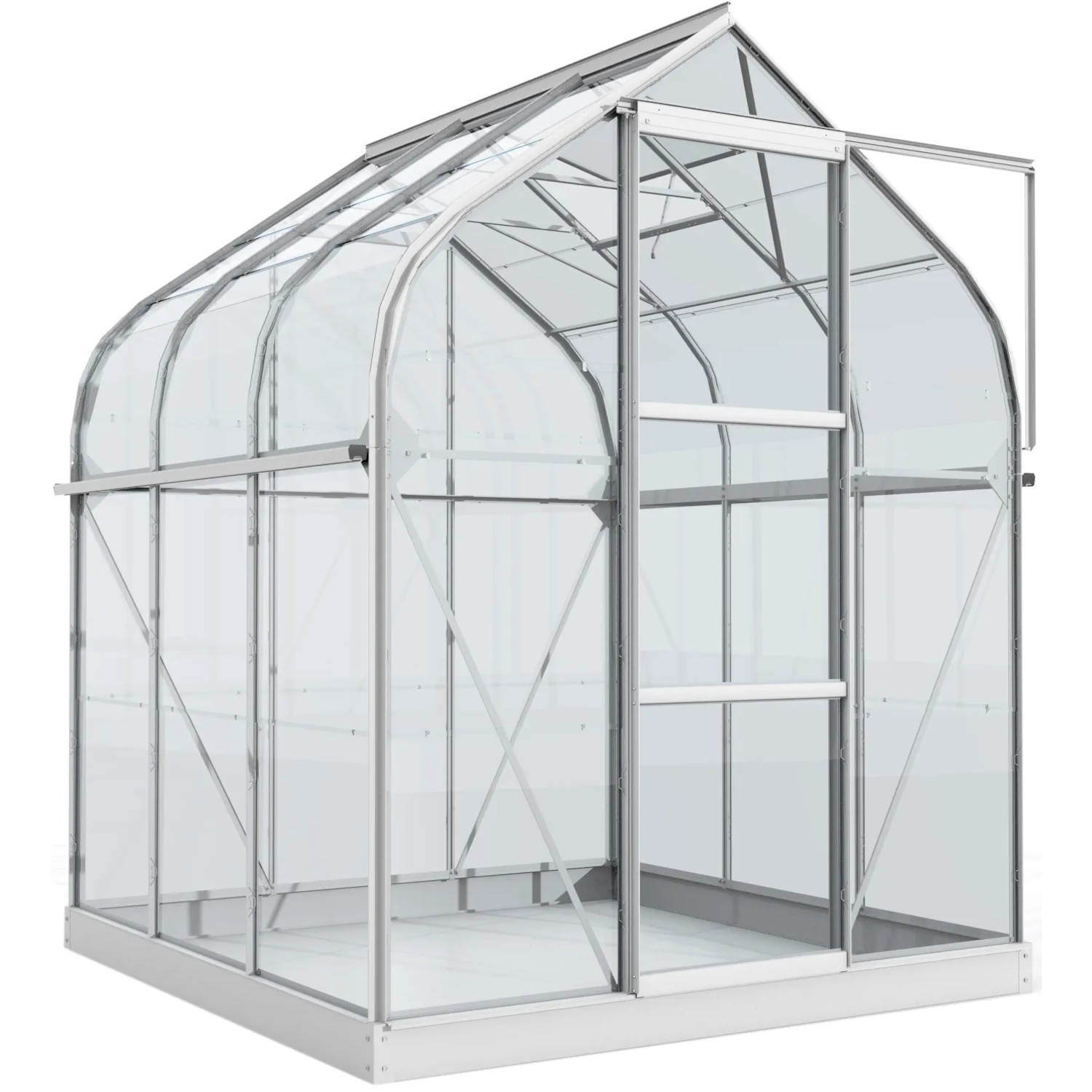 Vitavia Gewächshaus Orion 3800 aus Alu, 3,8 m² mit geöffneter Tür. Ideal für den Garten.