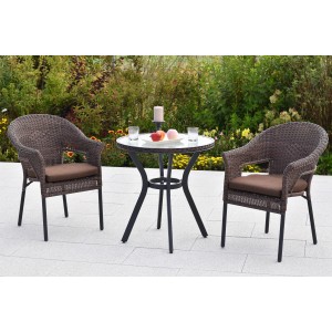 Merxx Ravenna Gartenmöbel-Set, 5-tlg.: 2 Sessel mit Kissen, runder Tisch Ø 70 cm, Schoko-Optik.