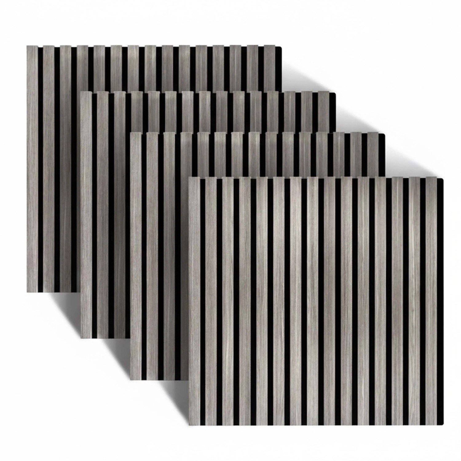 Relaxdays Akustikpaneele 4er Set MDF PET Eichenholz Eiche Dunkelgrau Schallabsorbierend 60 cm x 60 cm x 1,8 cm