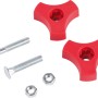 Schraubenset für Benzin-Rasenmäher: 2 rote Knebel, Schrauben und Muttern für die Holm-Fixierung.