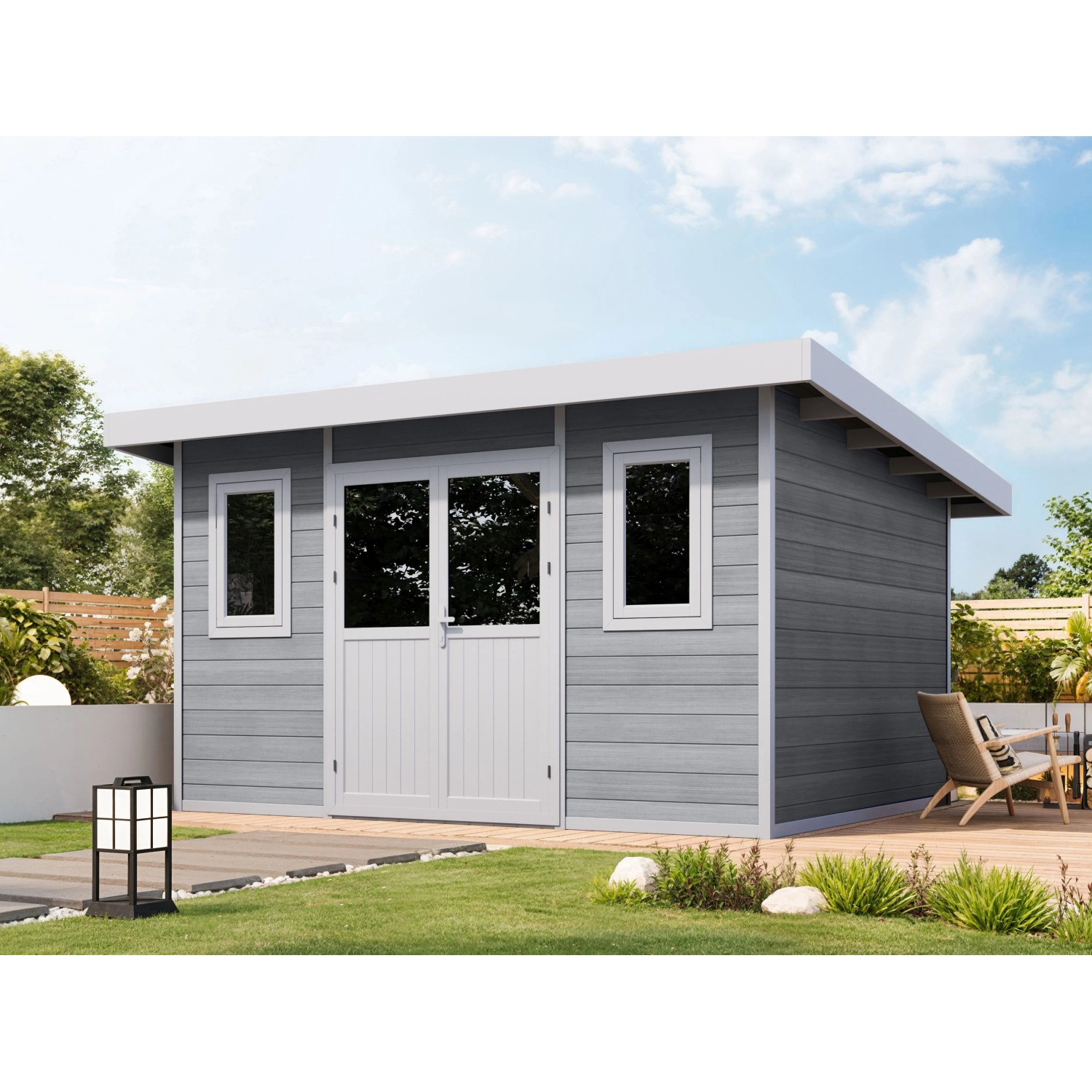 Fjordholz WPC Gartenhaus Modell Bicolor Weiß 12 m²