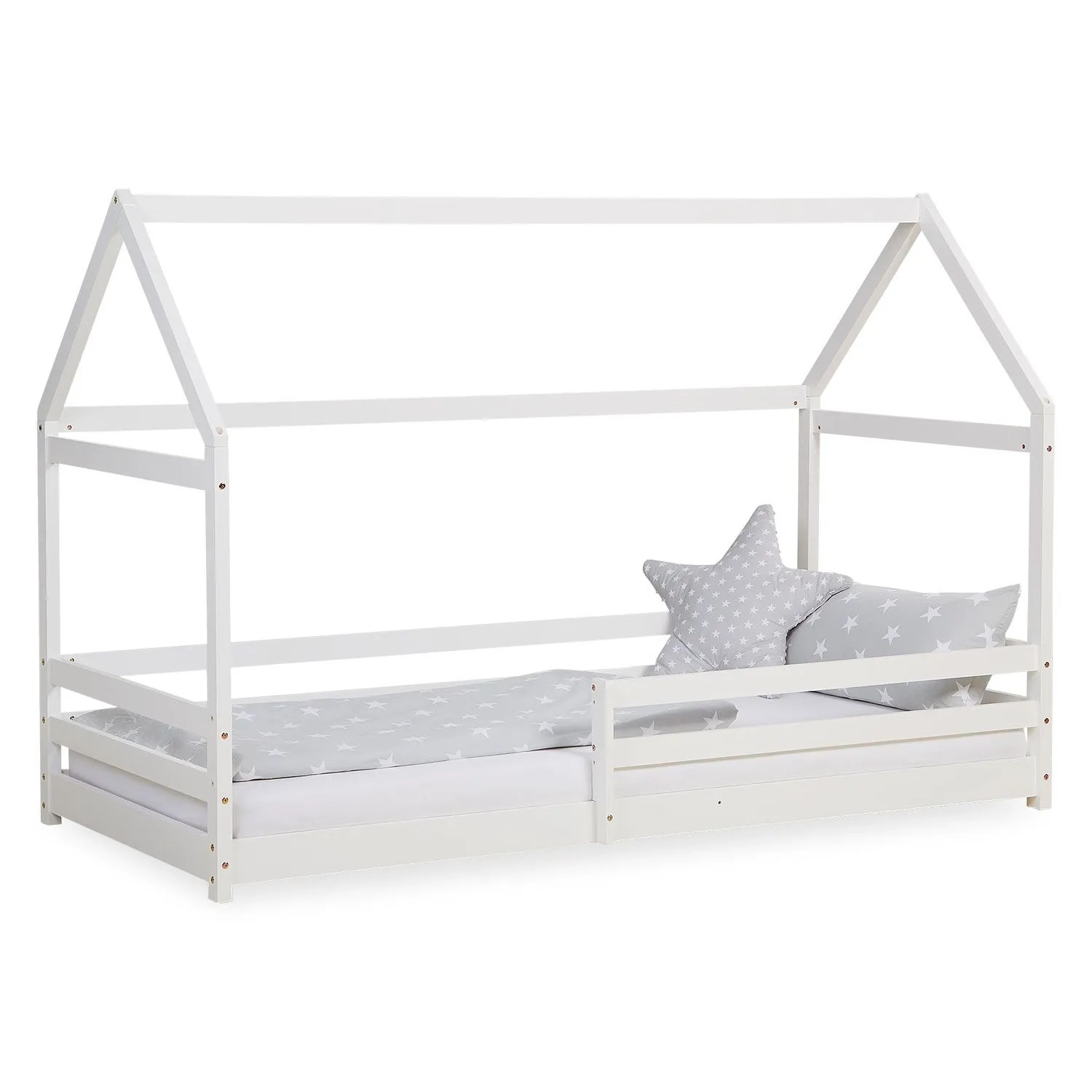 Homestyle4u Bodenbett 90x200 mit Lattenrost in Weiß 2385