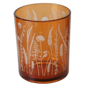 Mehrfarbiges Boltze Windlicht Jelena mit Pflanzenmotiven, 7x8,5 cm.