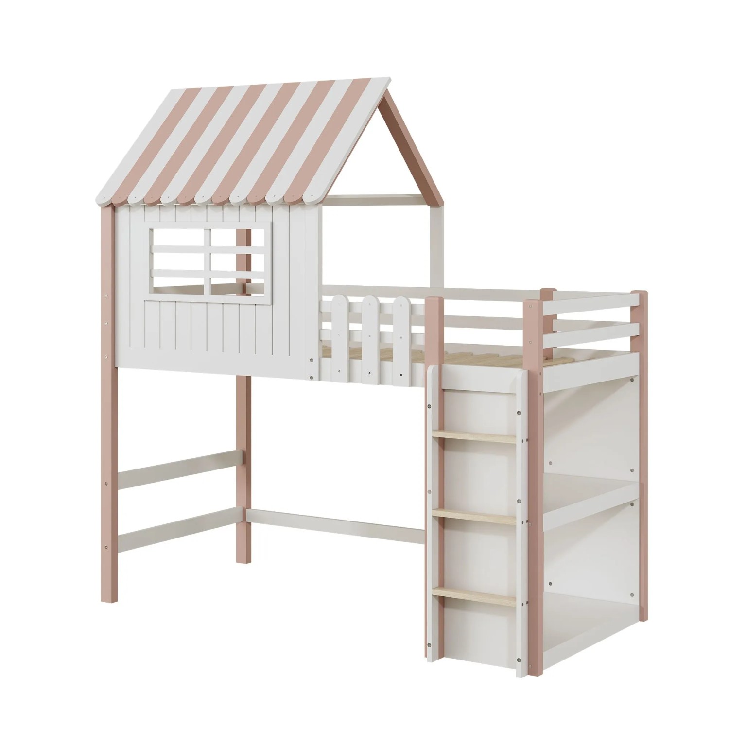 Merax Kinderbett 90x200cm Massivholz Hausbett Rosa