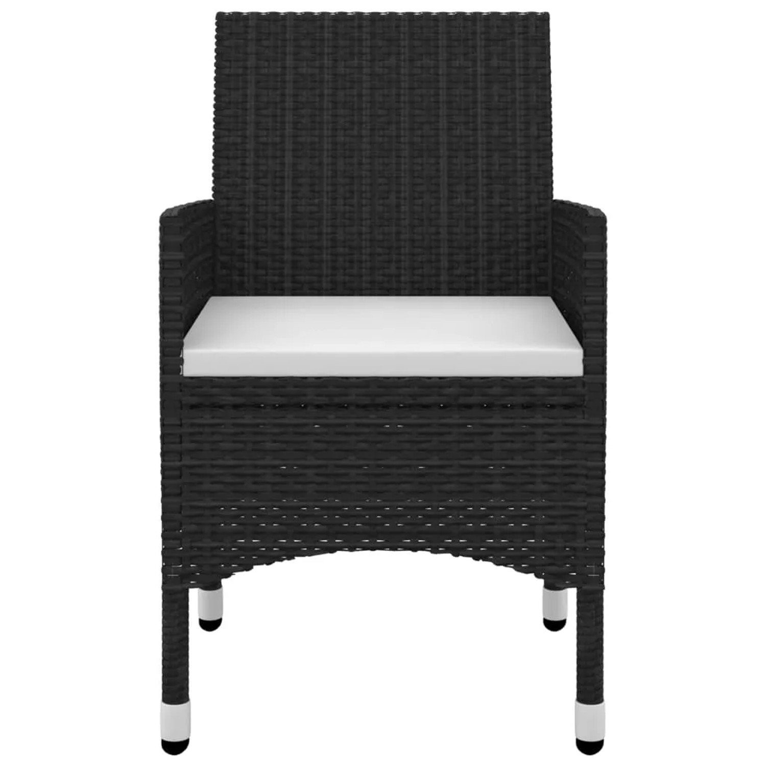 Schwarzer Rattan Gartenstuhl mit cremeweißem Sitzkissen, Teil der 5-tlg. vidaXL Essgruppe.