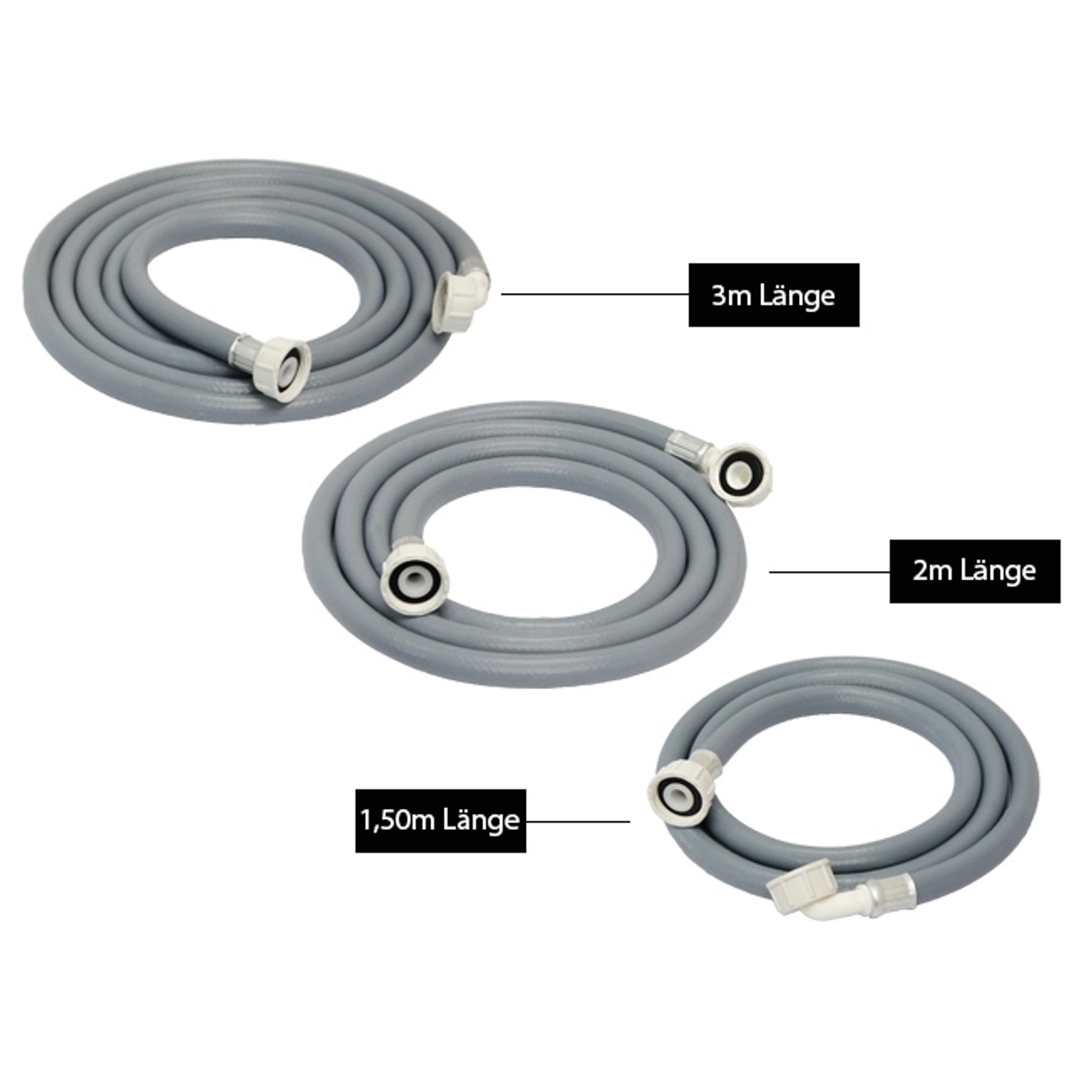 eyepower Zulaufschlauch für Waschmaschine/Spülmaschine, 1,5m, mit Winkel- und gerader Verschraubung.