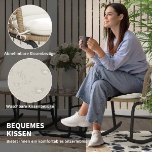 Outsunny Rattan Schaukelstuhl-Set, 3-teilig mit Tisch, für Garten, Terrasse & Balkon.