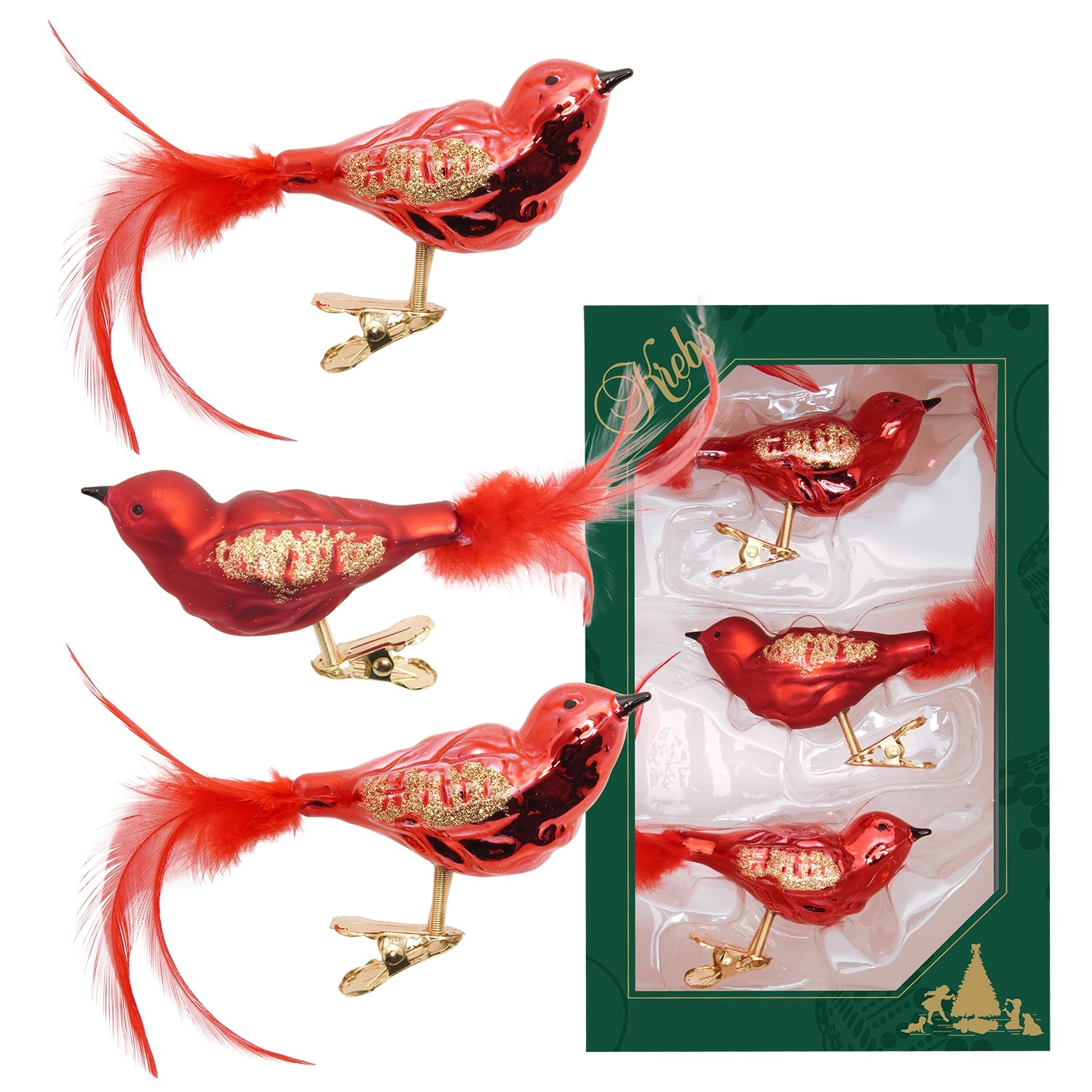 Krebs Glas Lauscha Baumschmuck Wintervögel Rot 9cm