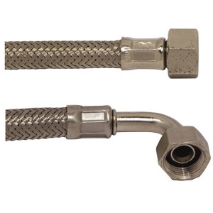 Schell Flexschlauch 3/8 Zoll x 200 mm, Edelstahl, mit gerader und Winkel-Überwurfmutter.