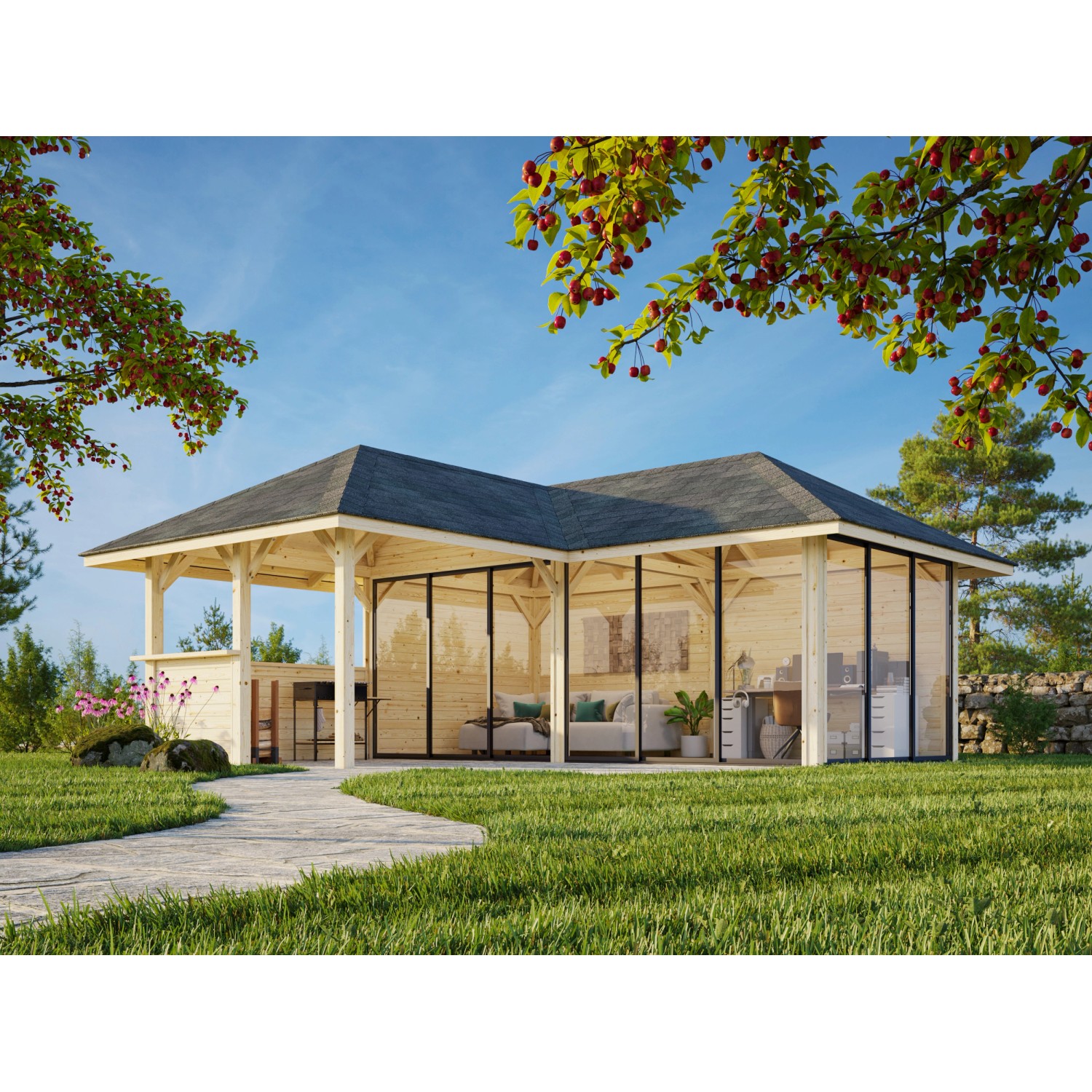 Palmako Pavillon Bianca Set 223 Slide 588 x 588 cm Lackiert Weiß FSC® günstig online kaufen