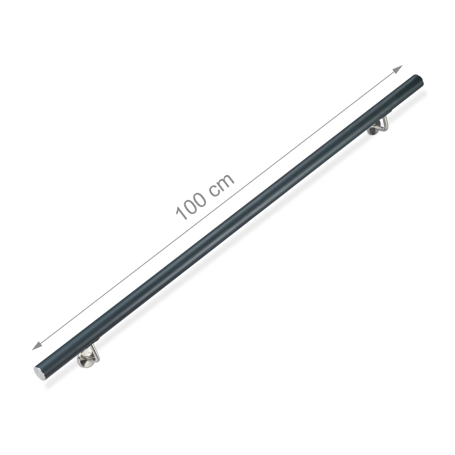 Anthrazitfarbener Aluminium Handlauf, 100 cm lang, mit Wandhalterungen. Ideal für Treppen und Geländer.