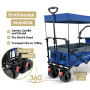 Faltbarer Bollerwagen von deluxe4home mit Dach, breiten Reifen, blau-grau. Ideal für Camping und Outdoor.