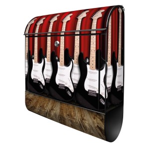 Banjado Design Briefkasten mit E-Gitarren Motiv, schwarz pulverbeschichtet, mit Zeitungsfach.