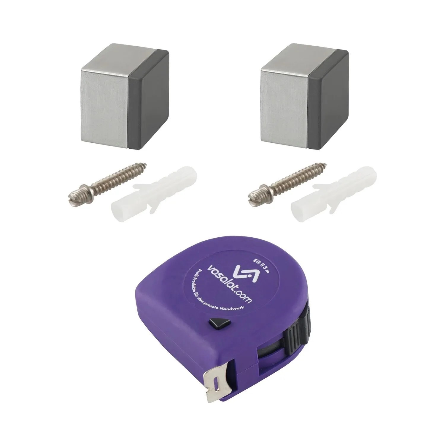 vasalat Set Türstopper Wand mit Dämpfer 25x25 mm L 20 mm Edelstahl