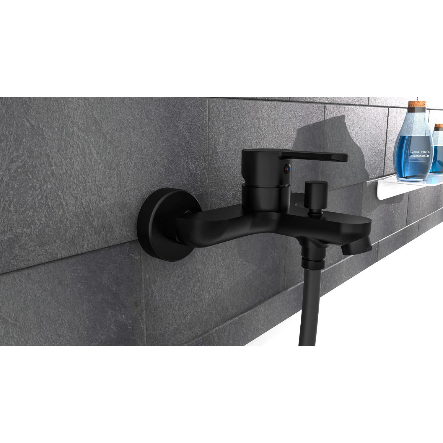 Schütte Wannenarmatur Denver, schwarz-matte Badewannenarmatur mit Brauseanschluss.