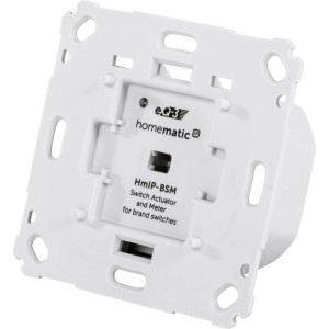 Weißer Homematic IP Schalt-Mess-Aktor für Markenschalter. Unterputz-Modul für Smart Home mit Messfunktion.