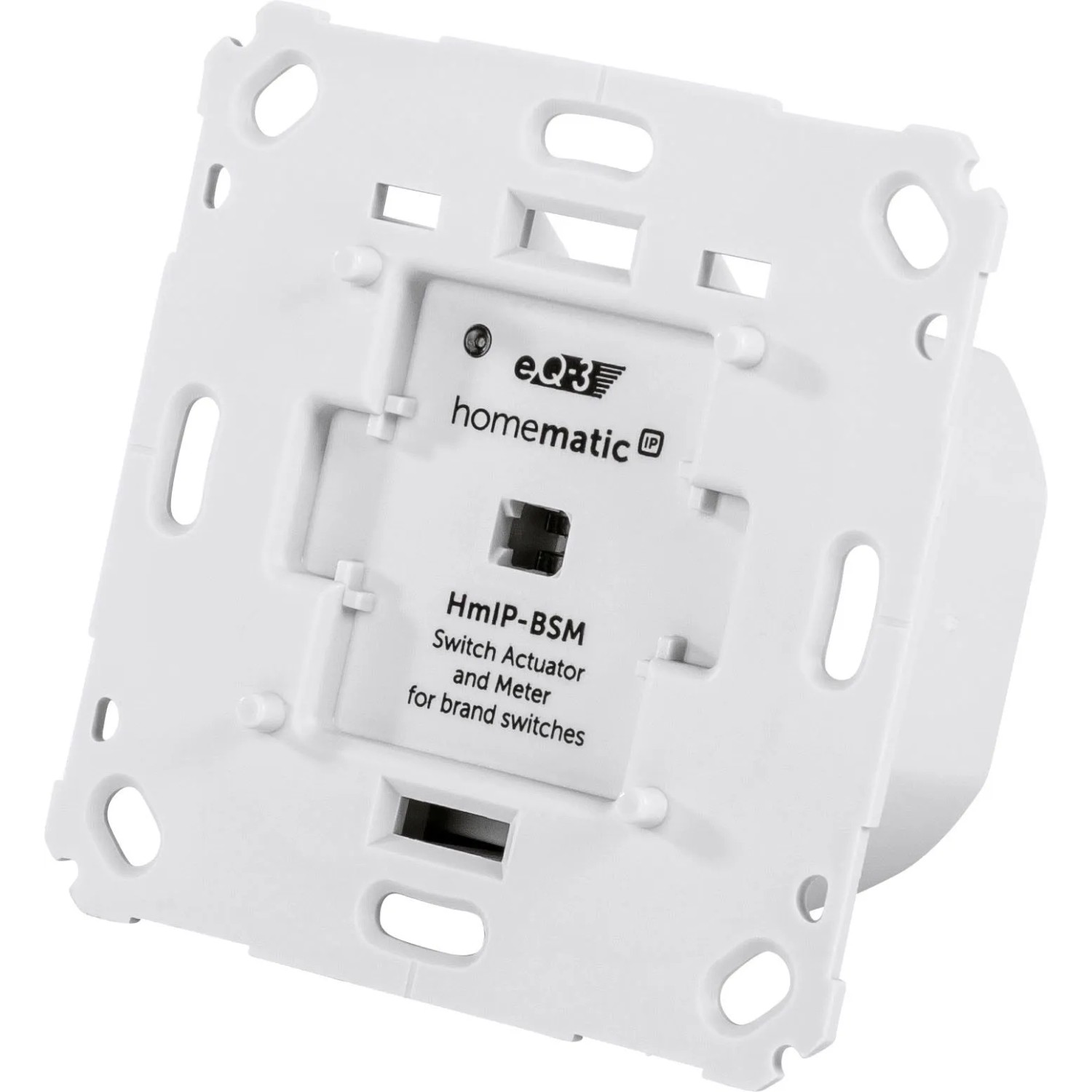 Weißer Homematic IP Schalt-Mess-Aktor für Markenschalter. Unterputz-Modul für Smart Home mit Messfunktion.