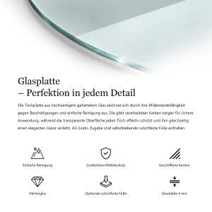 Tulup Tischplatte Glasplatte Tisch Transparent 100x100 cm Klarglas Tischplatte Runde Tischplatte Ersatzplatte aus Glas für Tisch