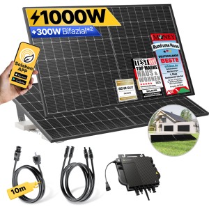 Solakon Balkonkraftwerk 1000W Solaranlage mit Gartenhalterung Steckerfertig Komplettset Photovoltaik 800W Kabellänge 10m
