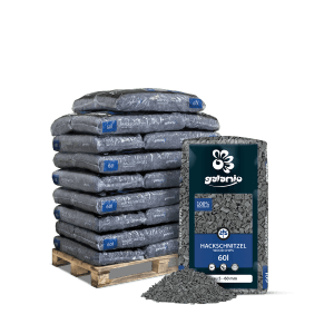 Palette Galamio Holzhackschnitzel Grau, 26 Säcke à 60l. Dekormulch für Gartenwege und Beetabdeckung.