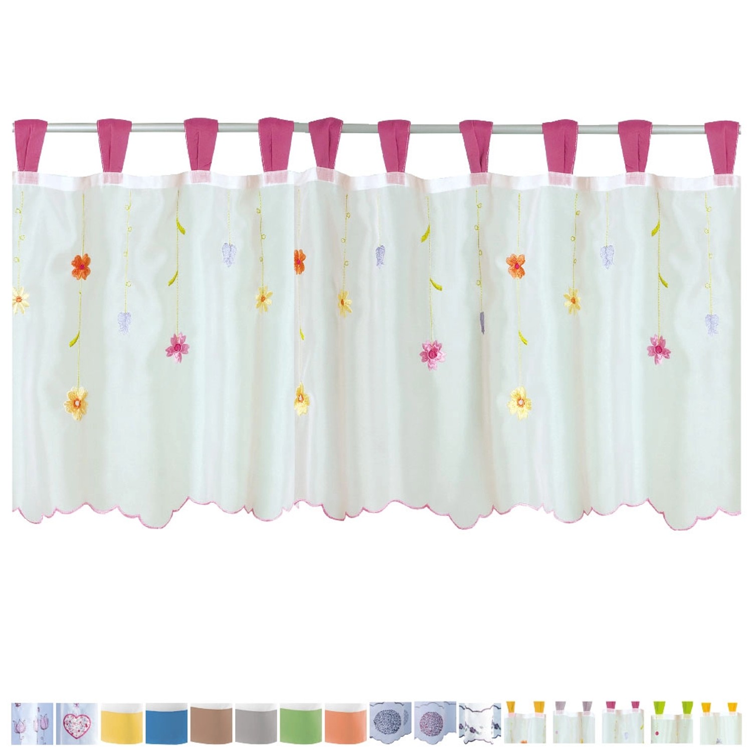 Arsvita Bistrogardine mit Schlaufen 150 cm x 45 cm Pink Blumen günstig online kaufen