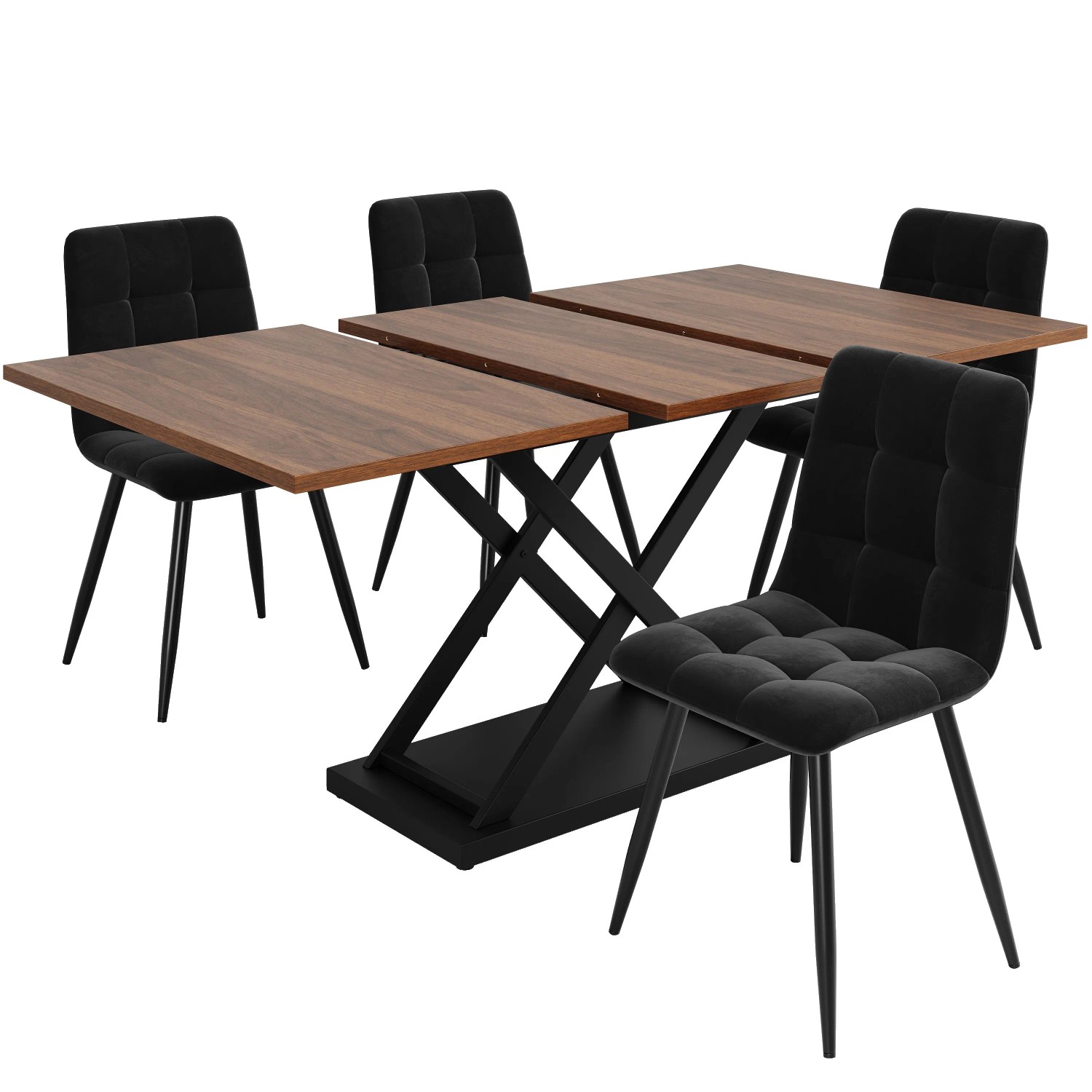 Merax Essgruppe 5 Teilig 160x80 Nussbaum Schwarz Samt