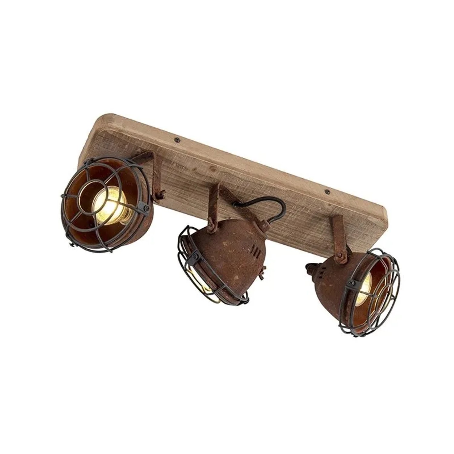 QAZQA Industriestrahler rostBraun mit Holz Kippbar 3 Licht Gina
