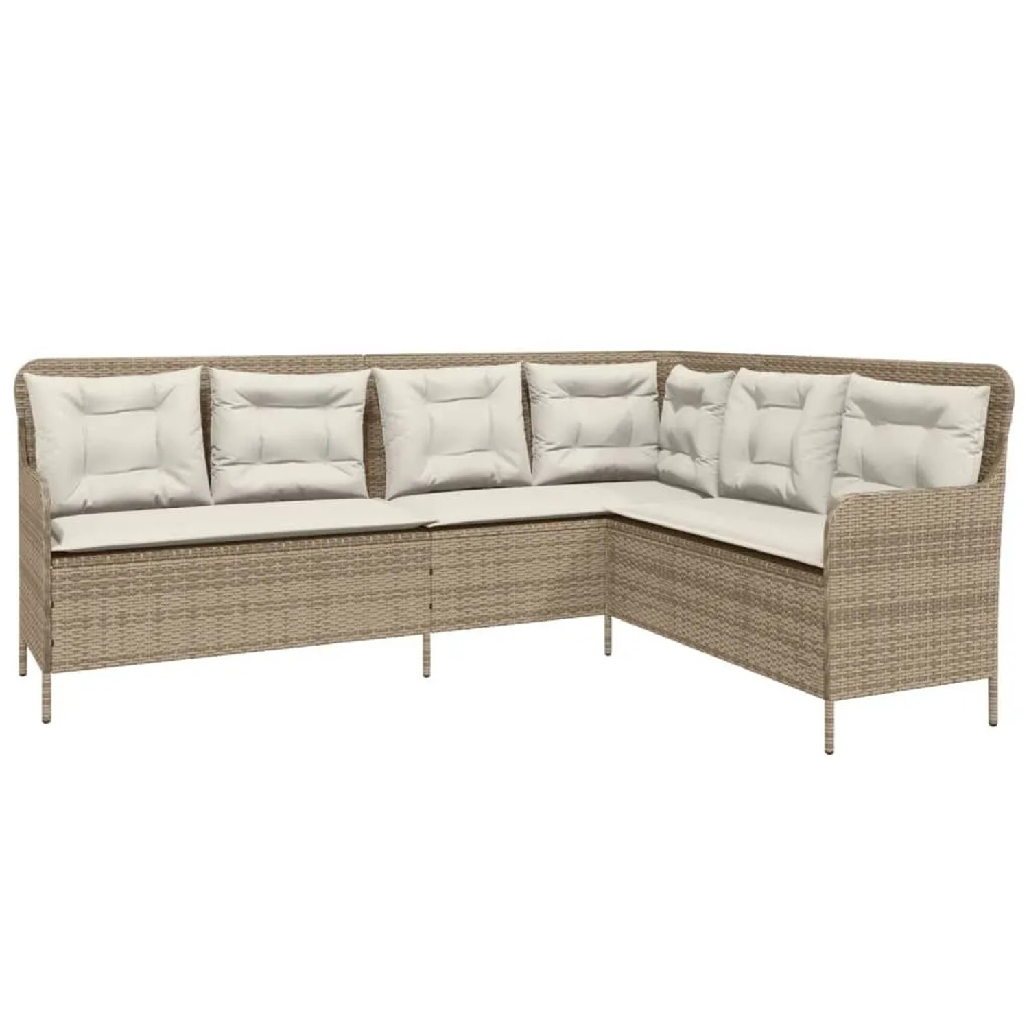 vidaXL Gartensofa in L-Form mit Kissen Beige Poly Rattan 369004