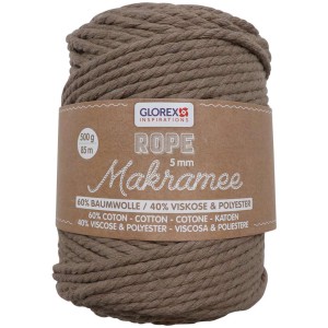 Glorex Makramee Garn Hellbraun, 5mm, 500g Rolle, gedrehte Baumwollkordel für Künstlerbedarf.