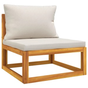 Gartenmöbel: Hellgraues Lounge-Set aus Akazienholz, 1 Sessel mit Kissen.