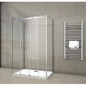 U-Form Duschkabine 120x90x90 cm mit Schiebetür, 8mm NANO Glas, chromfarbener Rahmen.