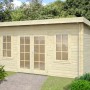 Palmako Lisa Gartenhaus aus Holz, naturbelassen mit Pultdach. Ideal als Gerätehaus oder Gartenpavillon.