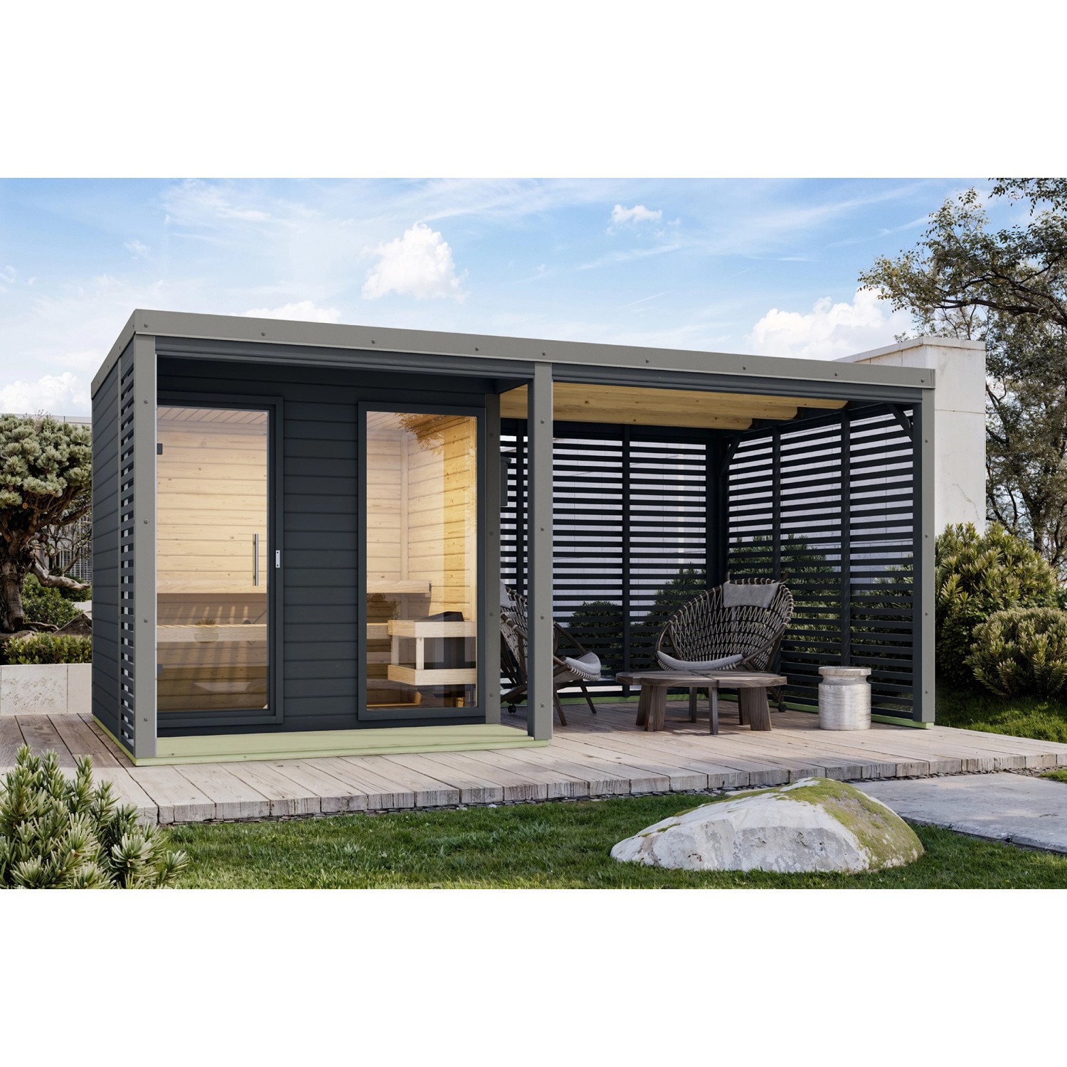Karibu Anbaudach für Karibu Saunahaus Seros Anthrazit/Graualuminium günstig online kaufen